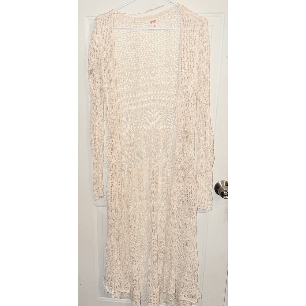 Mossimo Supply Co Womens XL Ivory Crochet Knit Long Duster Cardigan Boho